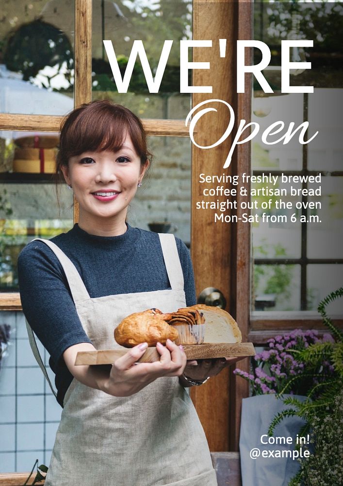 We're open poster template, editable text and design