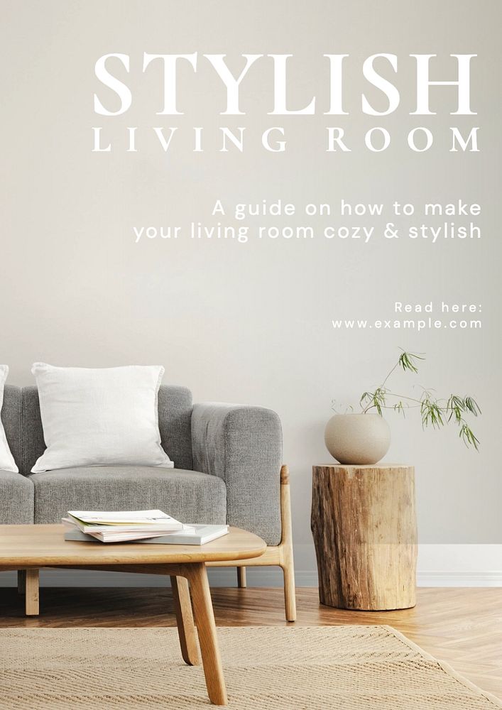 Stylish living room poster template, editable text and design