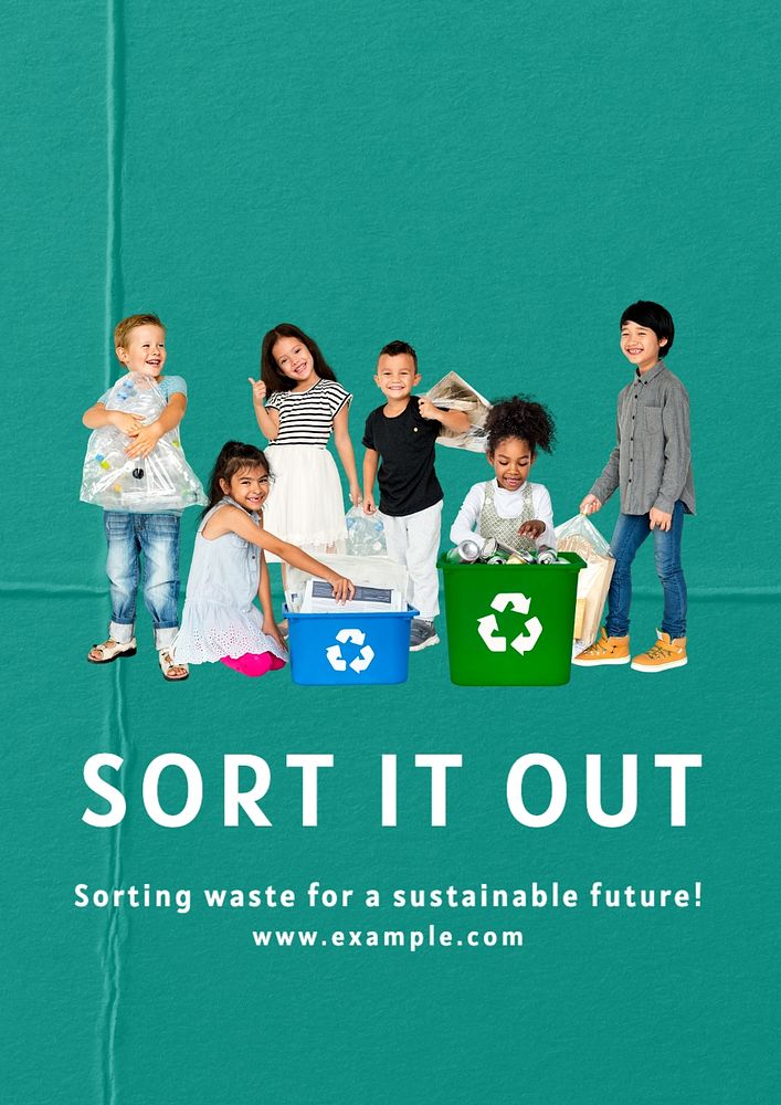 Sorting waste poster template, editable text and design