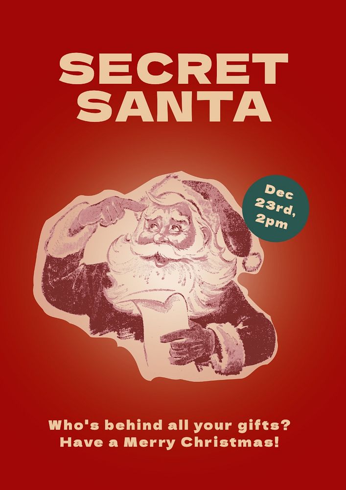 Secret santa poster template, editable text and design