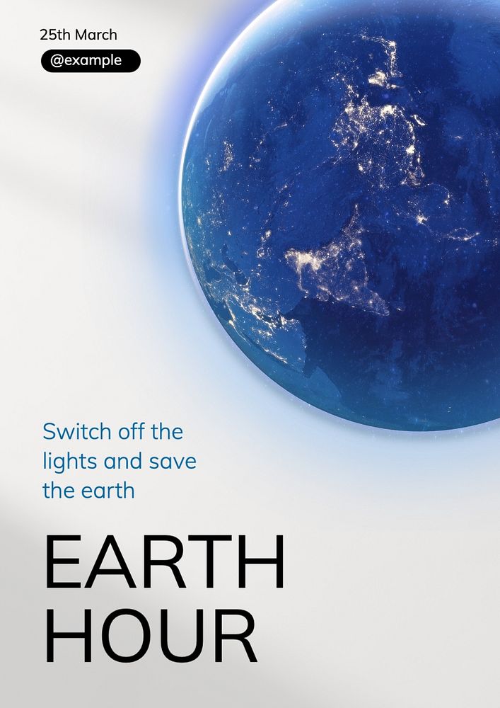 Earth hour poster template, editable text and design