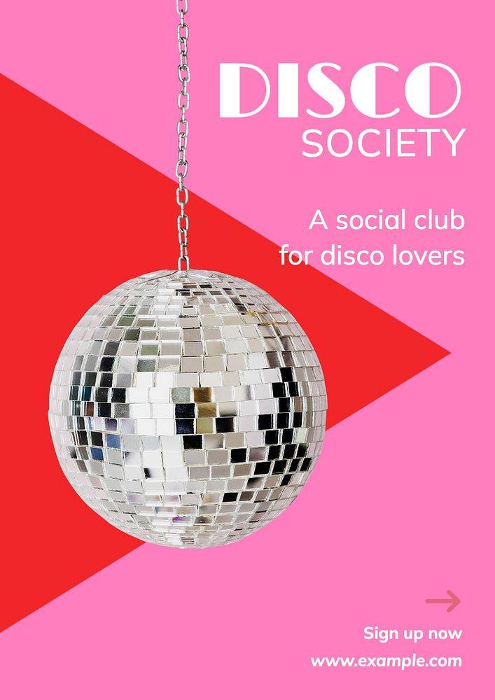 Disco society poster template, editable text and design