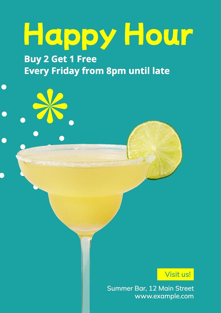 Happy hour poster template, editable text and design