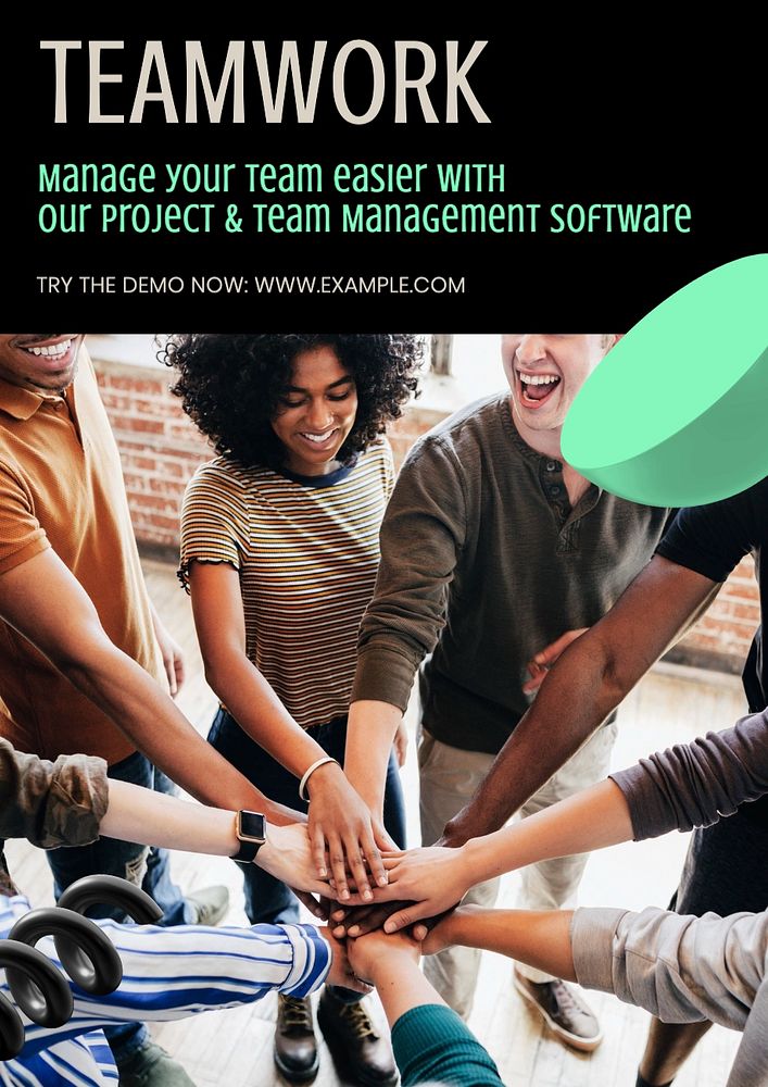 Team management software poster template, editable text and design