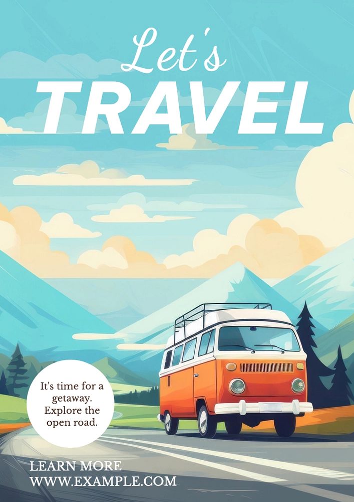 Let's travel poster template, editable text and design