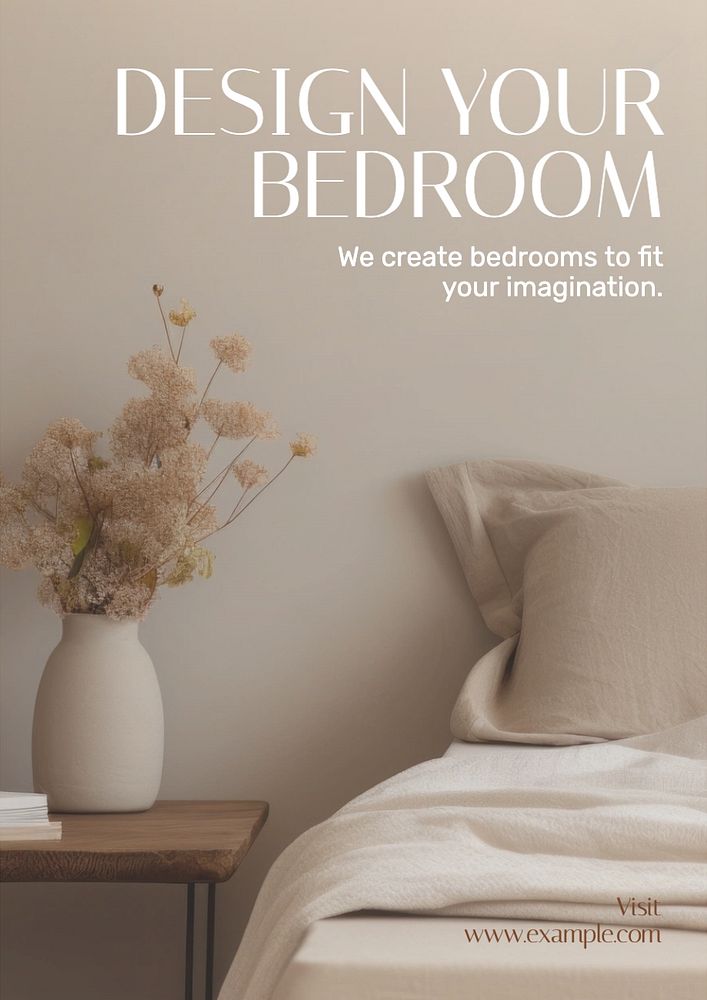 Bedroom design poster template, editable text and design