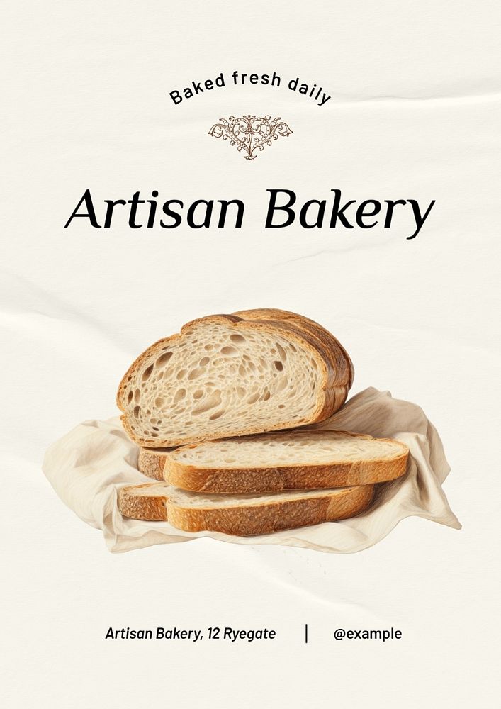 Artisan bakery poster template, editable text and design