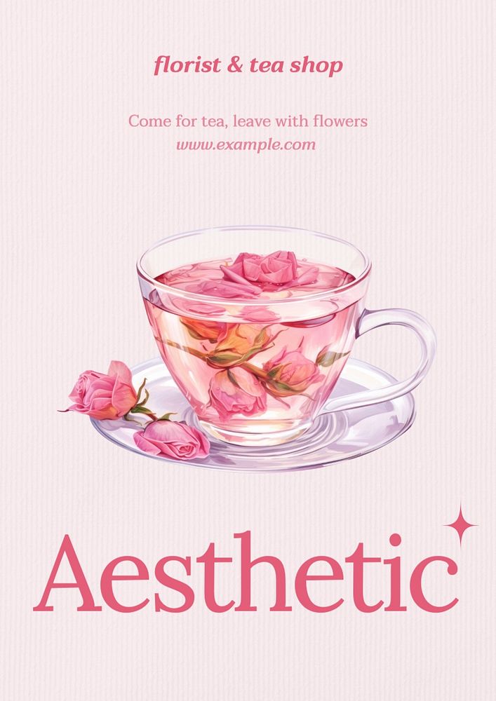 Florist and tea shop poster template, editable text and design