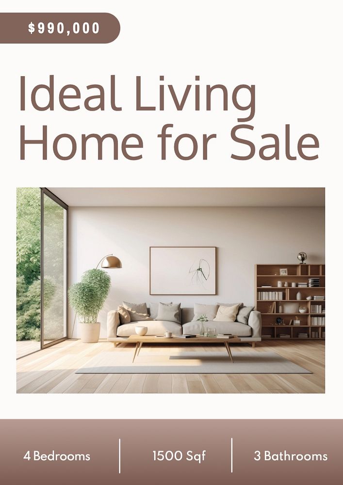 Ideal living home poster template, editable text and design