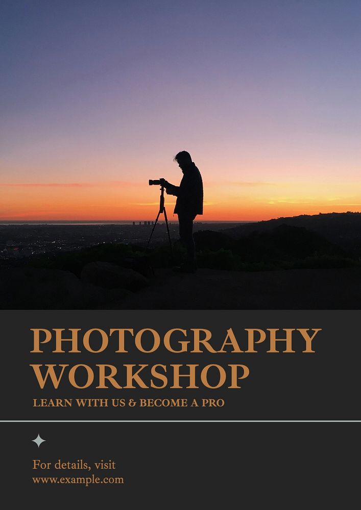 Photography workshop poster template, editable text and design