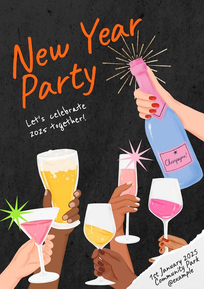 New year party poster template, editable text and design