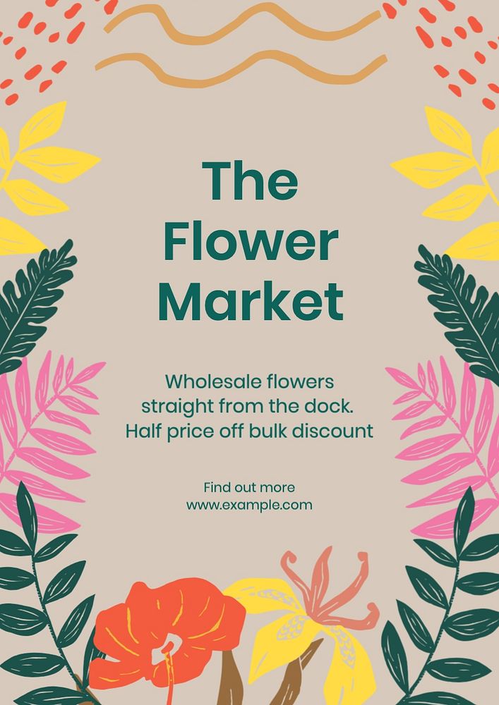 The flower market poster template, editable text and design