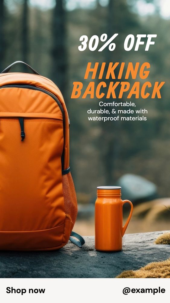 Hiking backpack sale Instagram story template, editable text