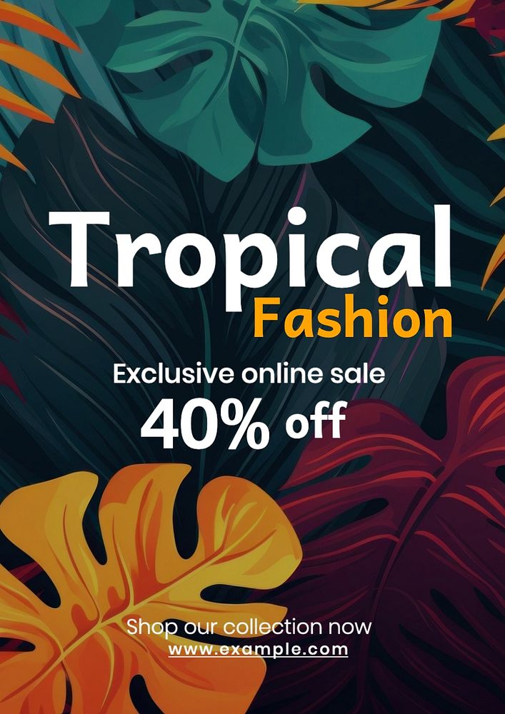 Tropical fashion poster template, editable text and design