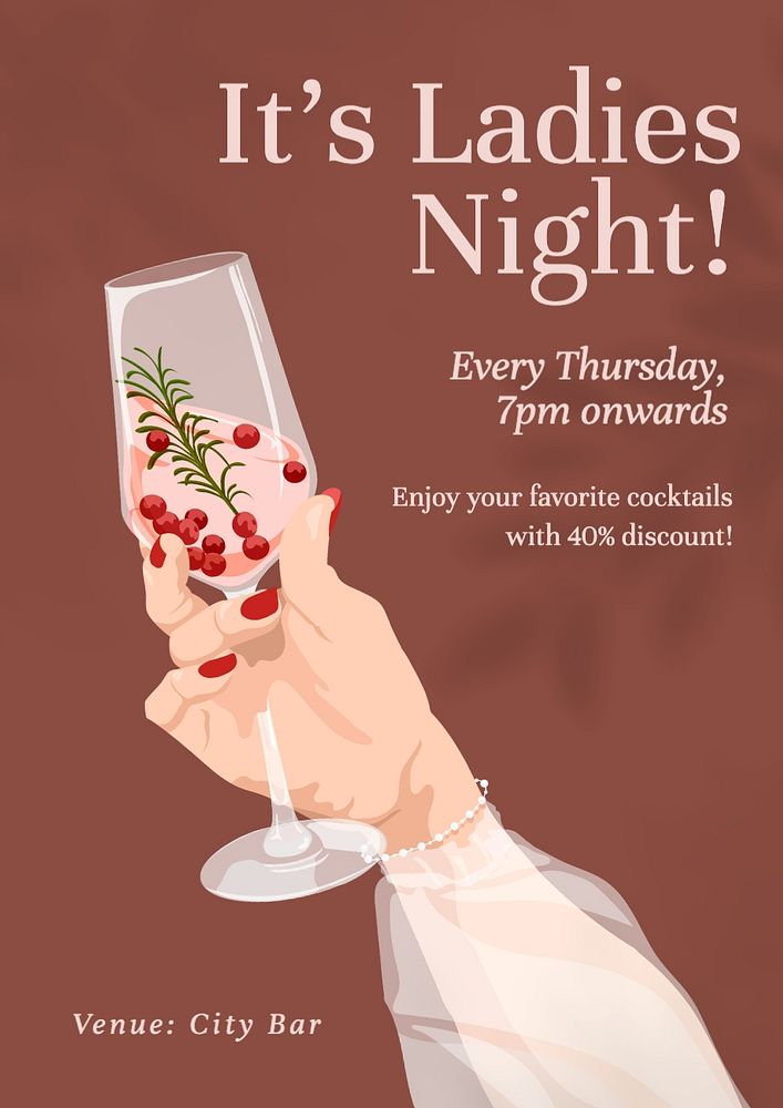 Ladies night poster template, editable text and design