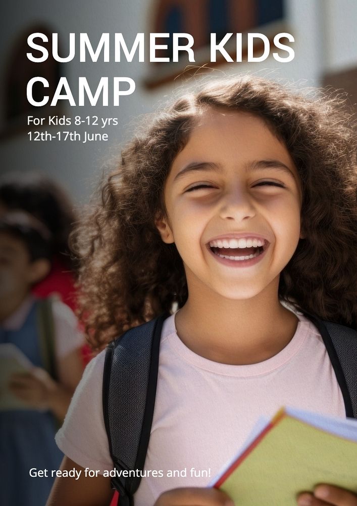 Kids summer camp poster template, editable text and design