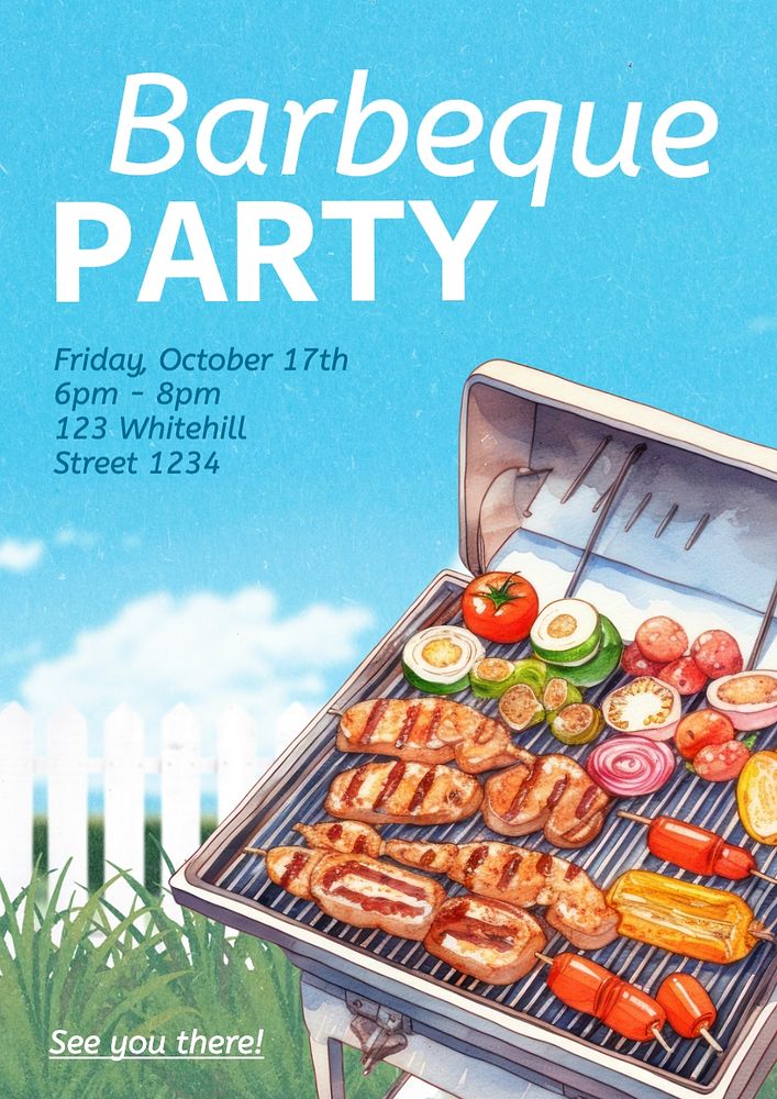 Barbeque party poster template, editable text and design