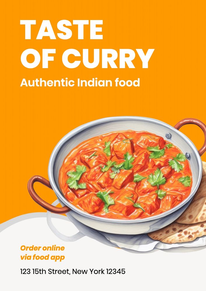 Indian restaurant poster template, editable text and design