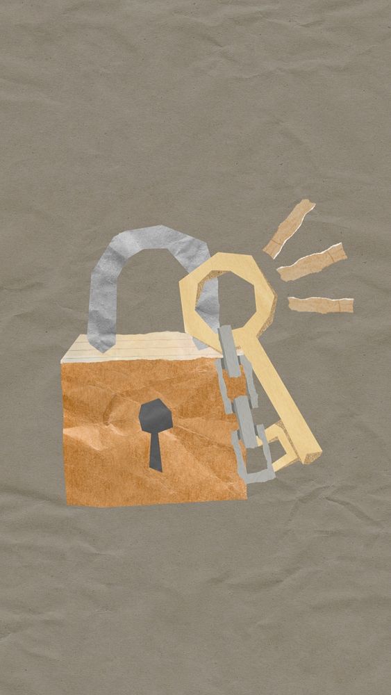 Lock and key iPhone wallpaper, paper craft remix, editable design