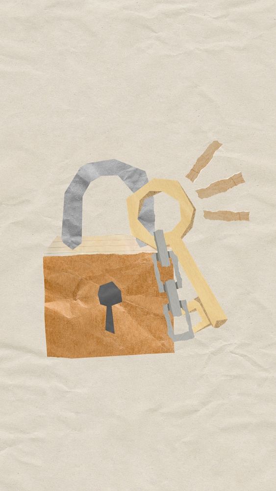 Lock and key iPhone wallpaper, paper craft remix, editable design