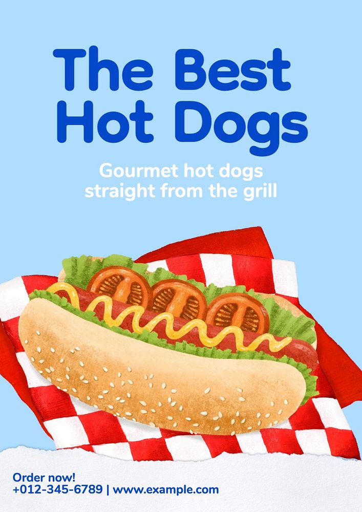 Hot dogs poster template, editable text and design