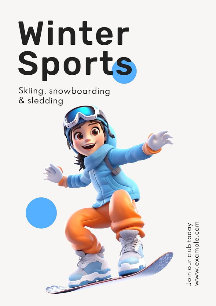 Winter sports poster template, editable text and design