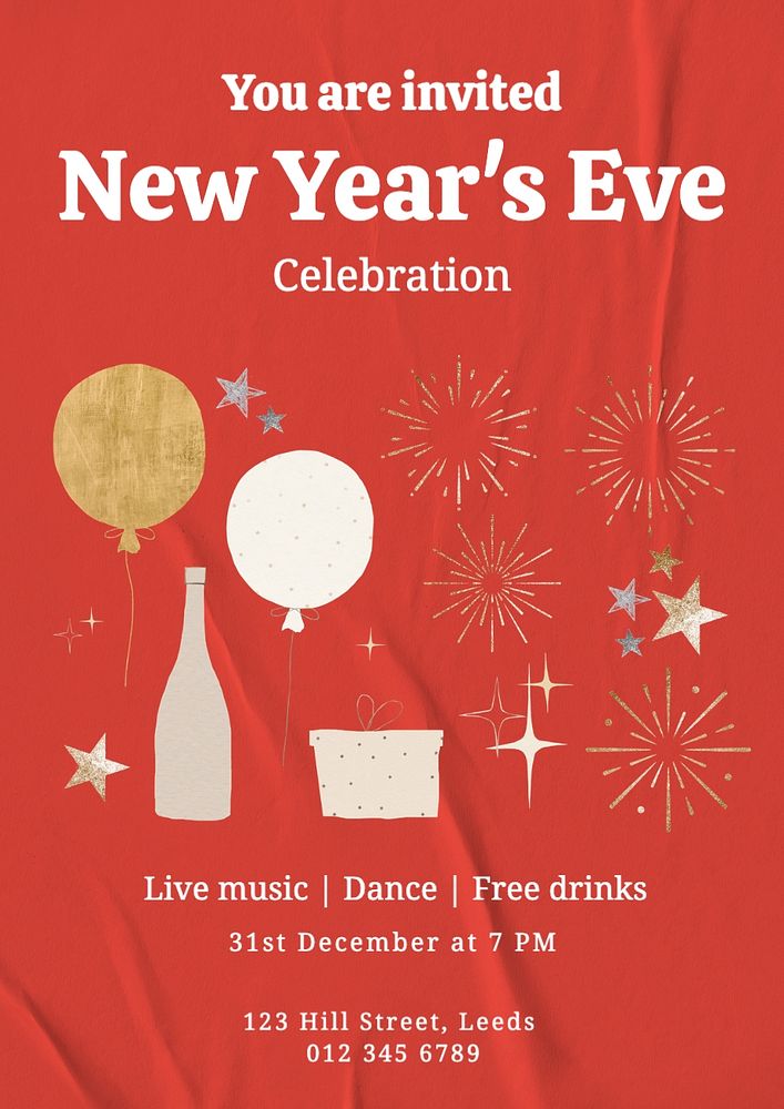 New Year's celebration poster template, editable text and design