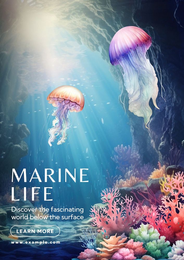 Marine life poster template, editable text and design