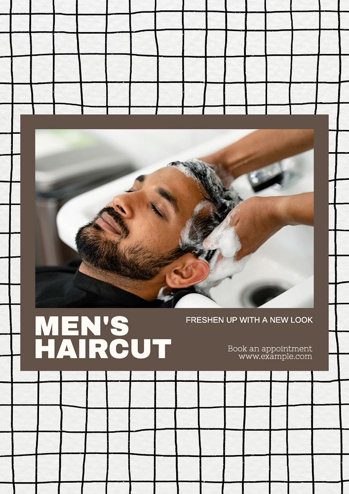 Men's haircut poster template, editable text and design