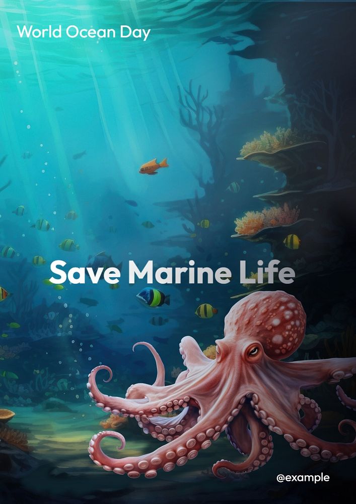 Save marine life poster template, editable text and design