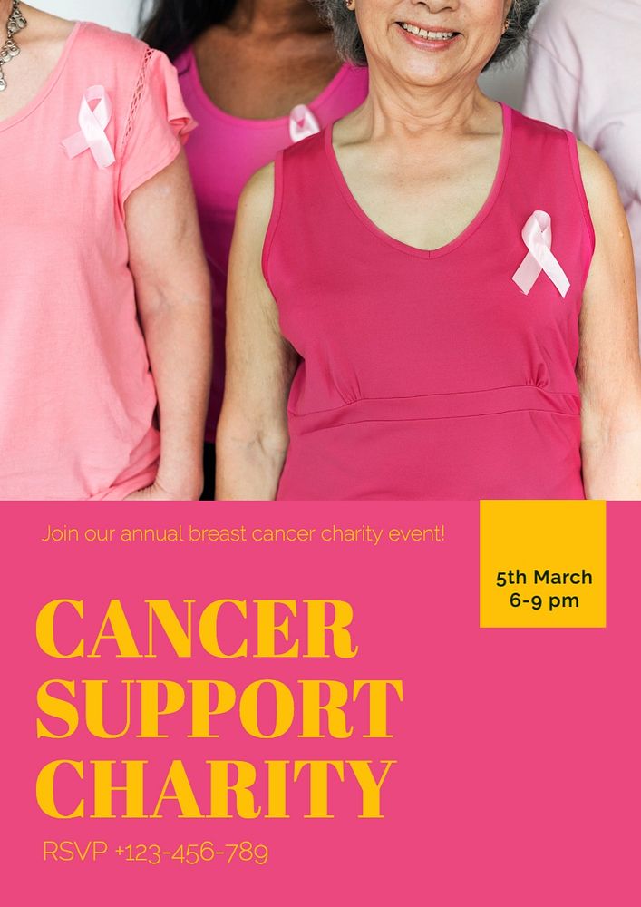 Cancer support charity poster template, editable text and design