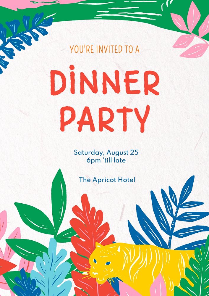 Dinner party invitation poster template, editable text