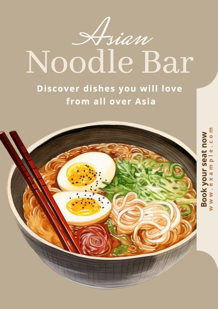 Asian noodle bar editable poster template