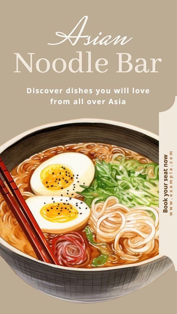 Asian noodle bar Instagram story template, editable social media design