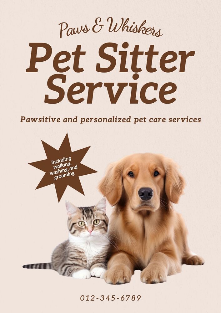 Pet sitter service editable poster template