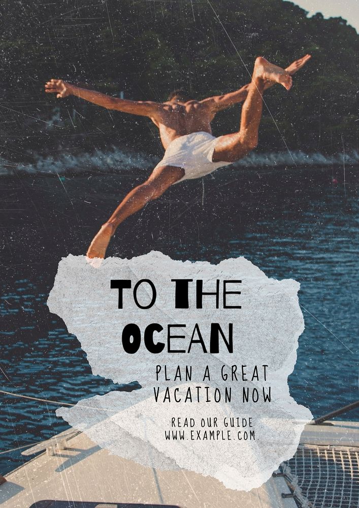 Ocean vacation poster template, editable text and design