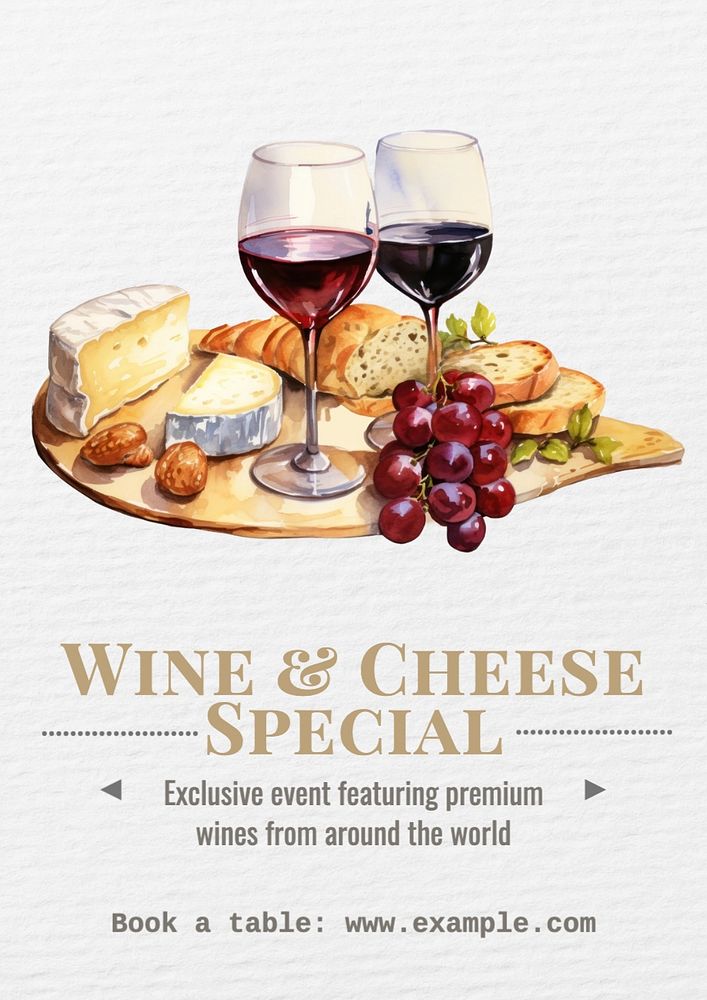 Wine & cheese special editable poster template