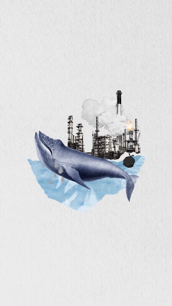 Ocean industrial waste pollution iPhone wallpaper editable design