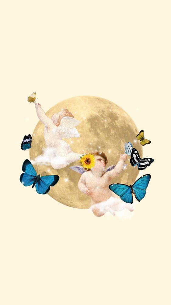 Cherubs dreamy moon iPhone wallpaper editable design