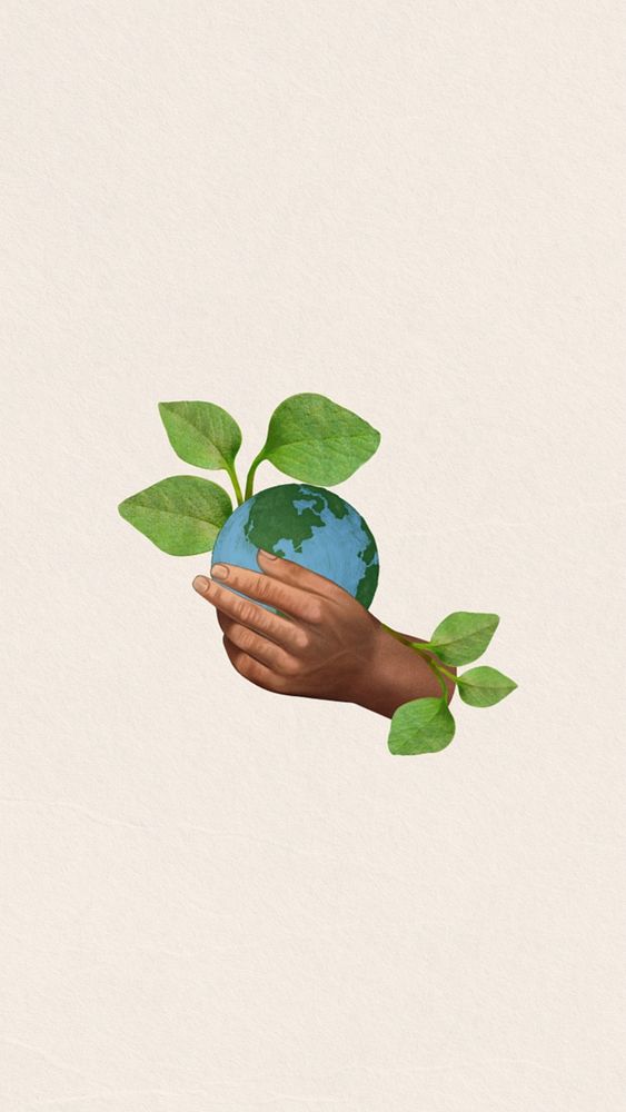 Hand globe, environment iPhone wallpaper editable design