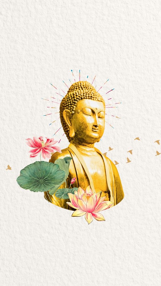 Buddha statue iPhone wallpaper, spirituality creative remix, editable design