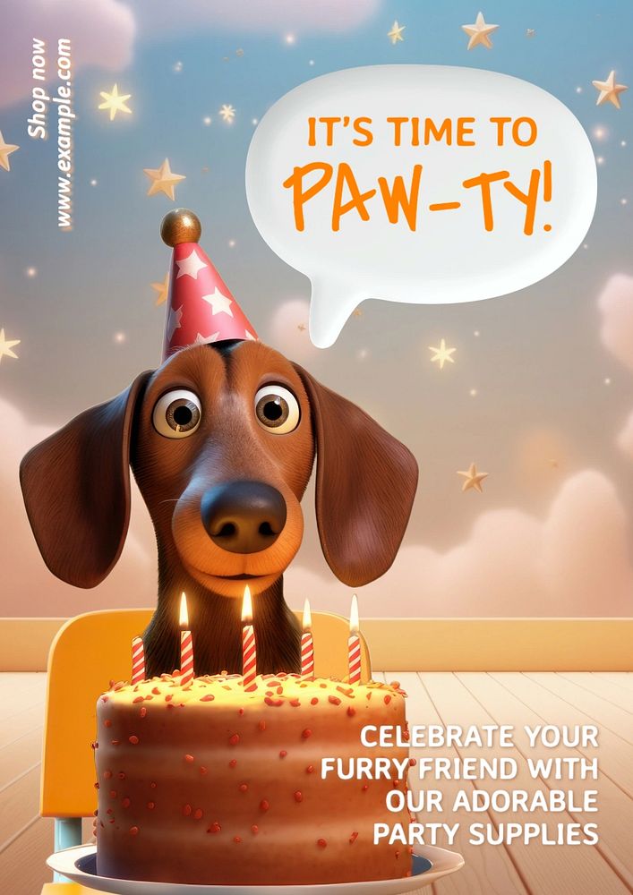 Dog birthday poster template, editable text and design