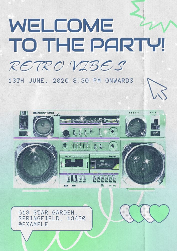 Retro party editable poster template