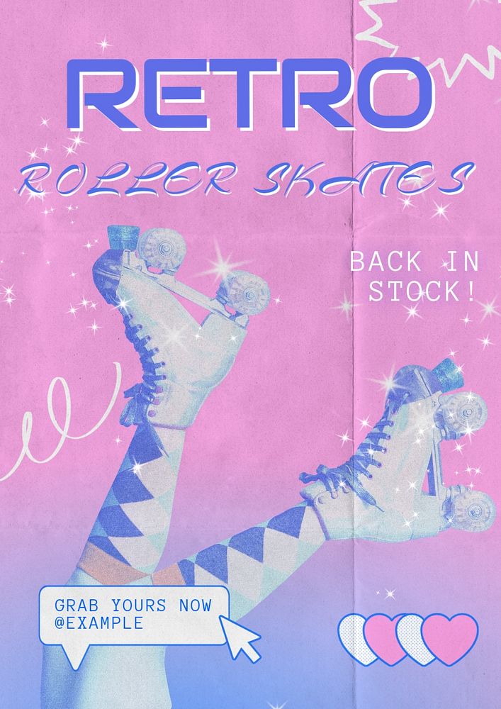 Retro roller skates editable poster template