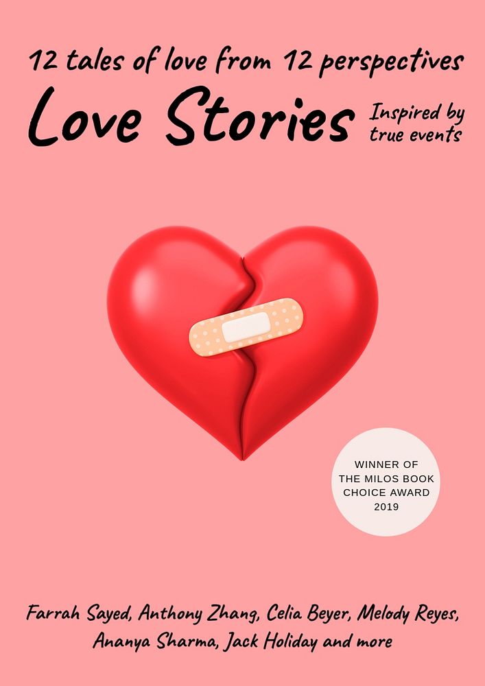 Love stories book cover template, editable design