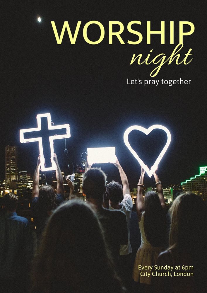 Worship night editable poster template