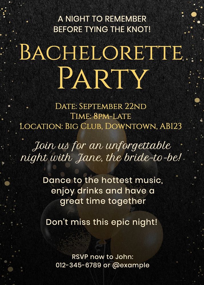 Bachelorette party poster template, editable text