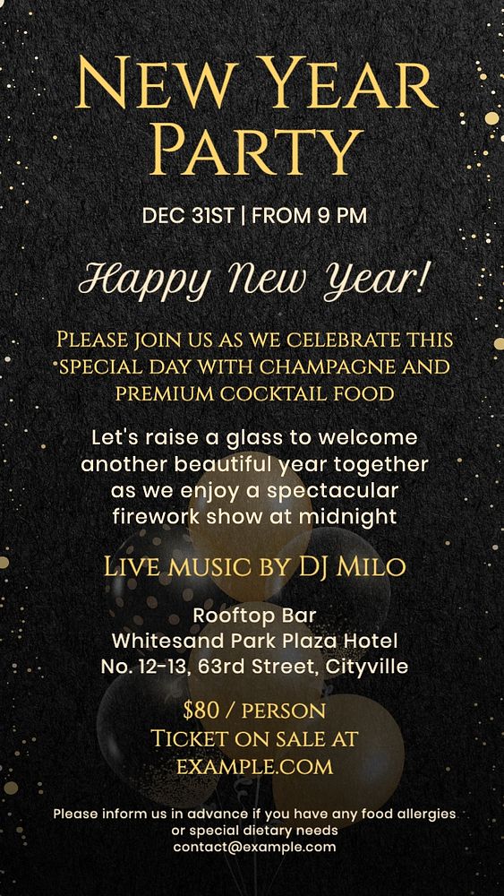 New year party Instagram story template, editable text