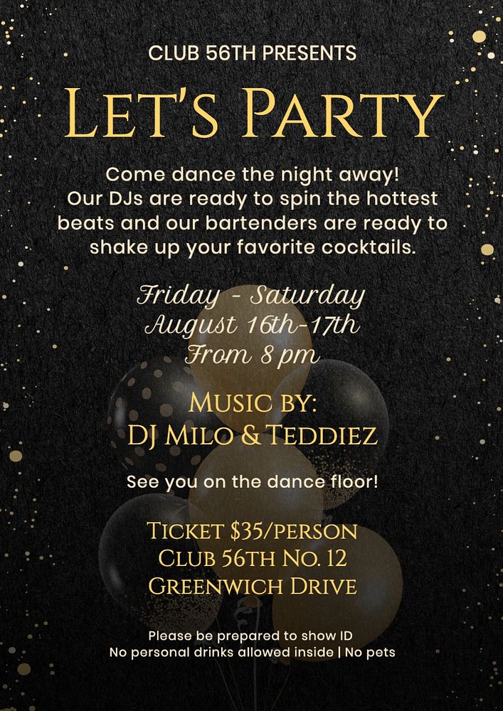 Let's party invitation template, editable text