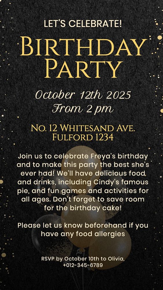 Birthday party Instagram story template, editable text